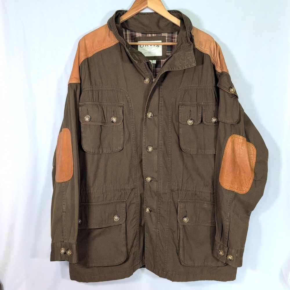 Vtg Orvis Jacket Canvas Leather Trim Sz L Ranger Field Safari Barn Gorp Core